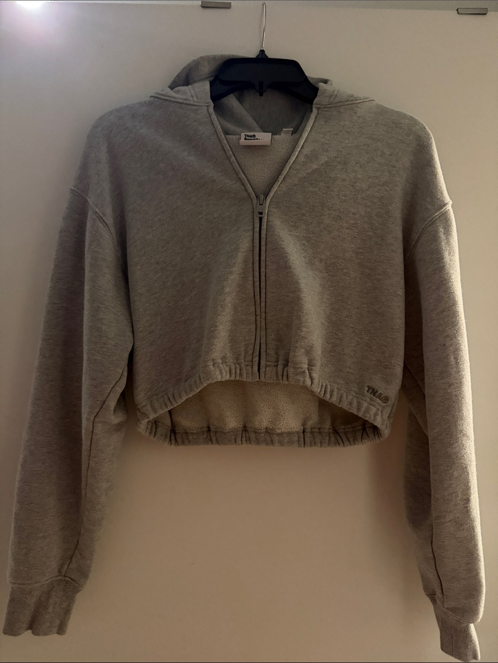 Aritzia TNA Cropped Zip Hoodie in Light Heather Gray